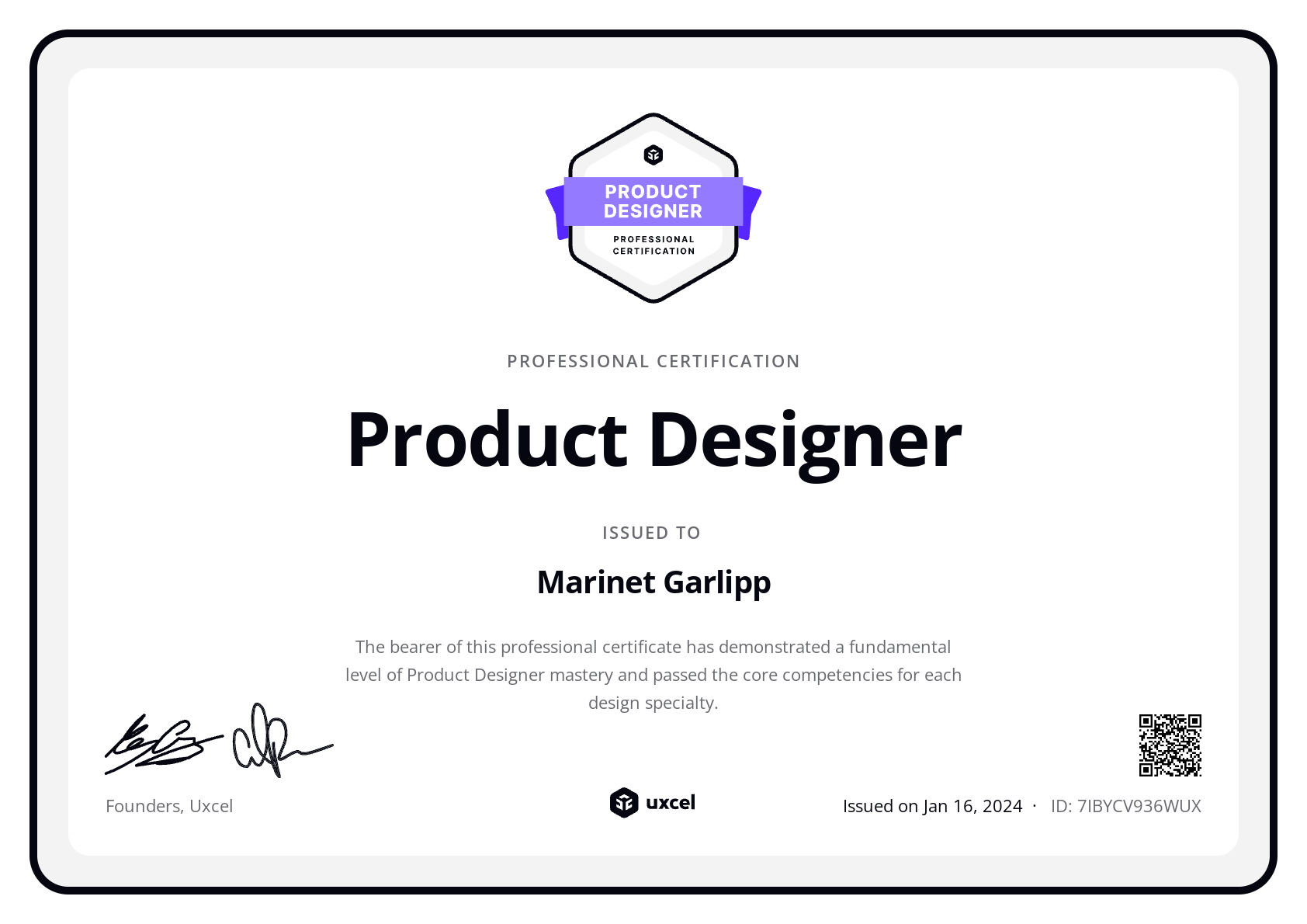 Marinet Garlipp's certificate